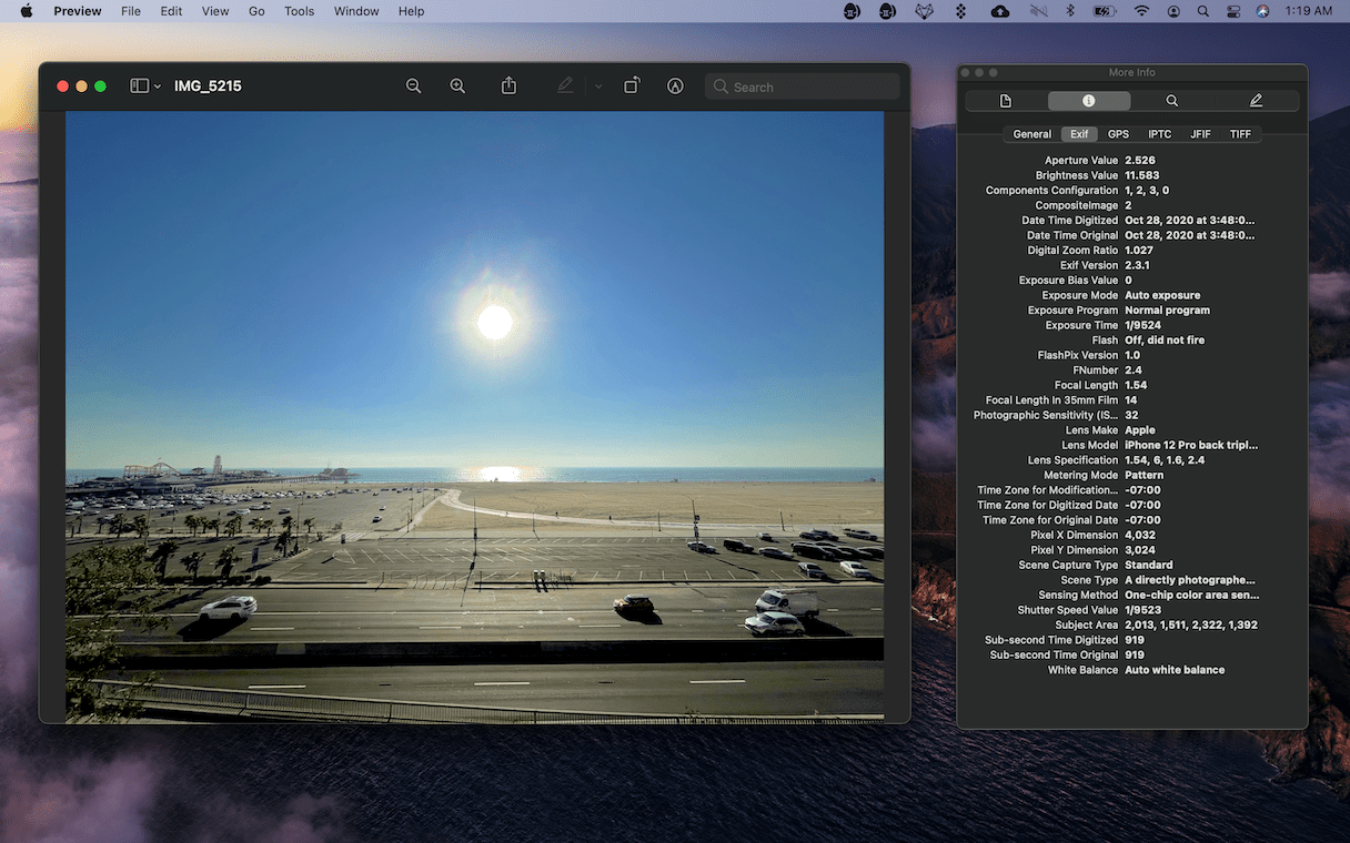 Просмотр EXIF-данных в Preview на Mac перед проверкой результата