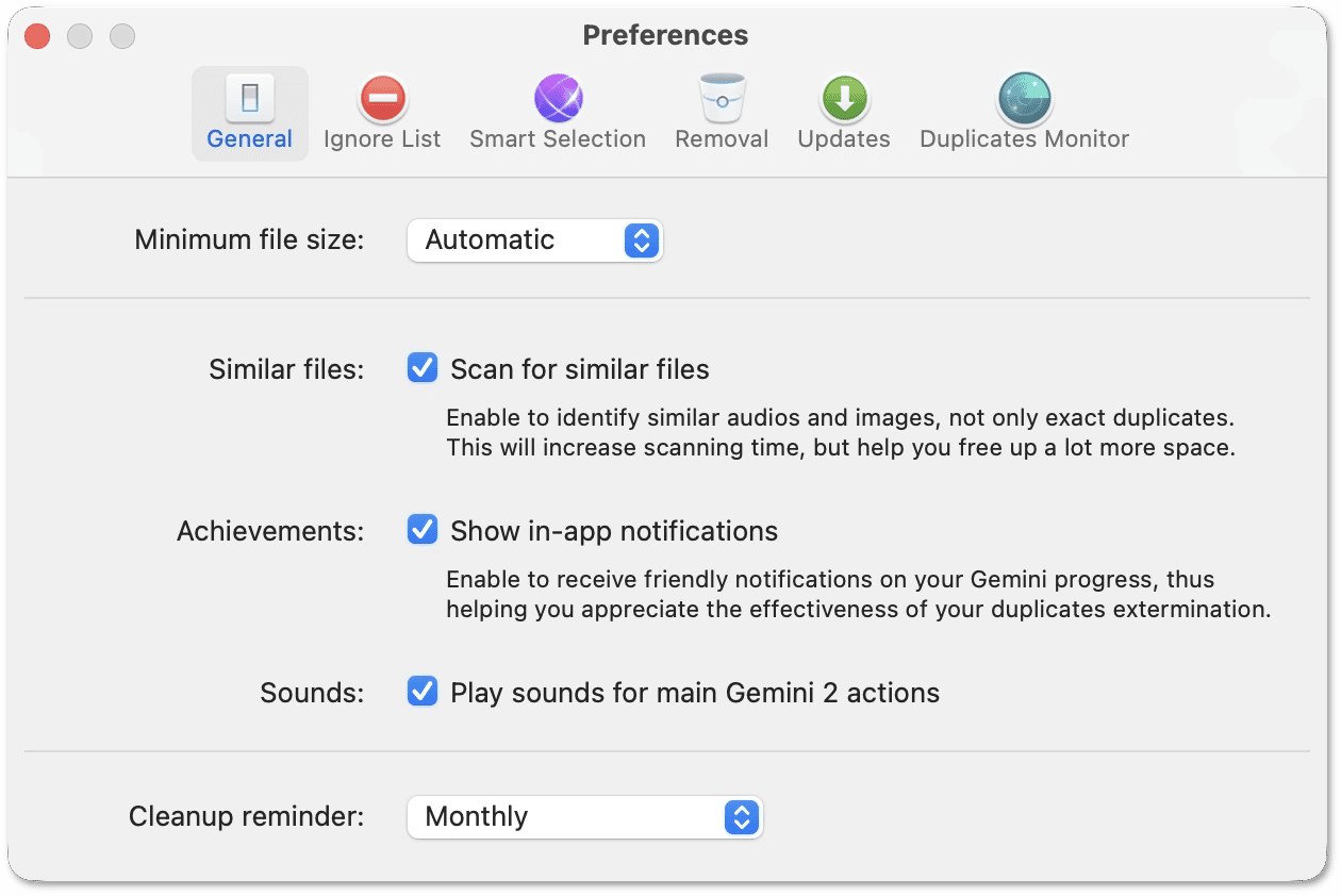 Окно Preferences в Gemini 2 с вкладкой General