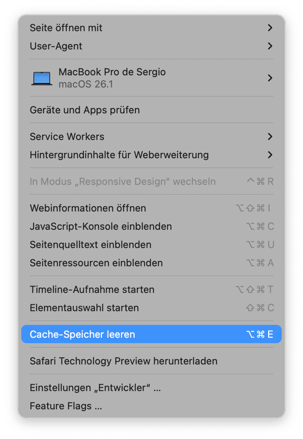 L&ouml;schen Sie Cache-Dateien