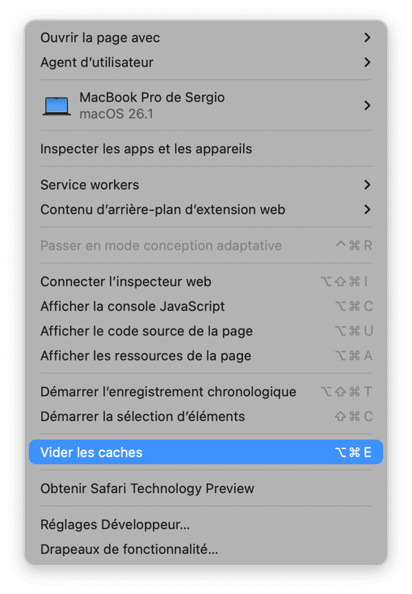 Supprimez les fichiers cache