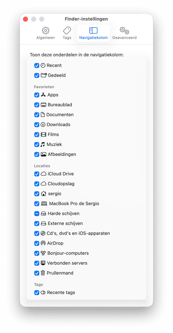 Kies het Finder-menu en daarna 'Instellingen'