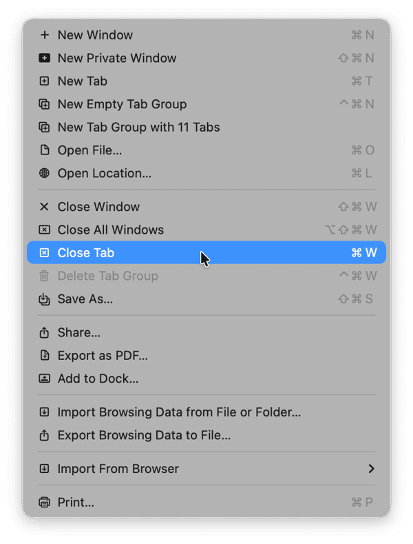 How to close tabs in Safari with shortcut