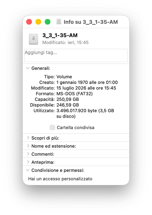 Guarda in fondo nella finestra Ottieni informazioni