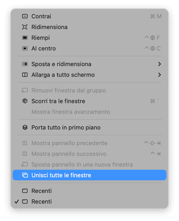 Chiudi le finestre del Finder