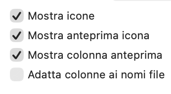 disattiva l'anteprima delle icone