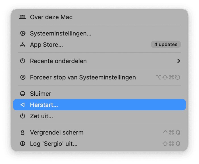 Herstart je Mac en wis tijdelijke cachebestanden