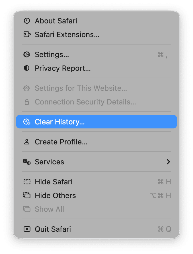 Safari menu > Clear History
