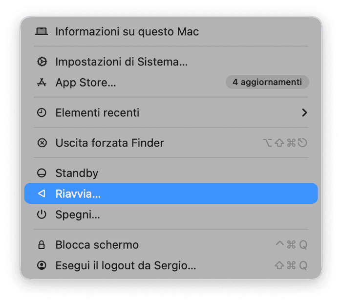 Riavvia il Mac