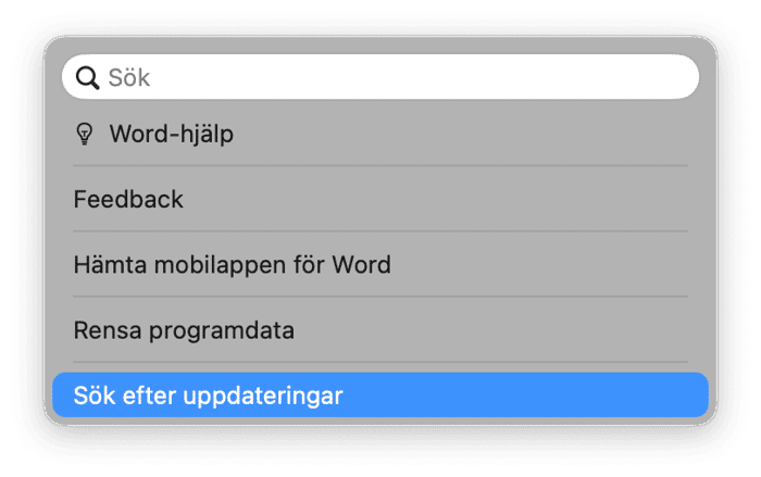 klicka p&aring; appens namn i menyraden och v&auml;lj S&ouml;k efter uppdateringar