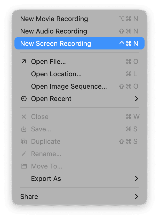 File > New Screen Recording