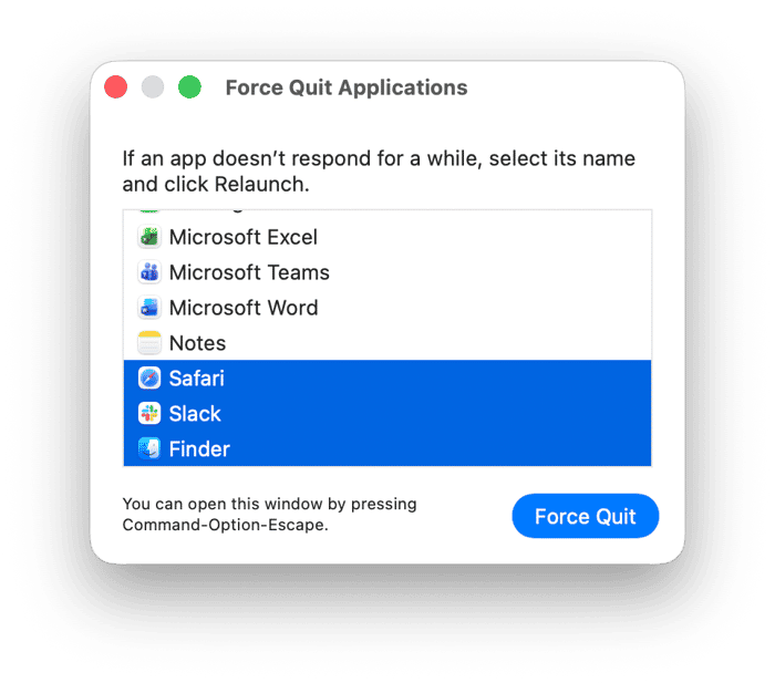Close all apps on MacBook via Force Quit