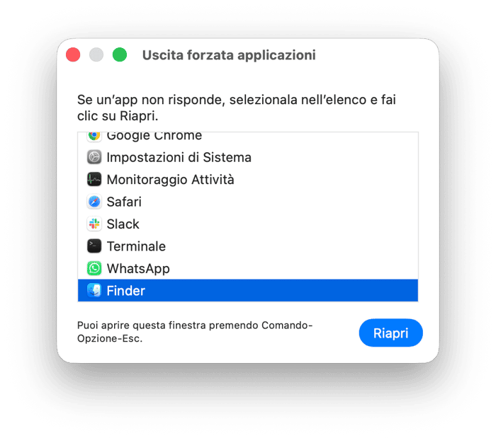 Chiudi forzatamente le app che non rispondono