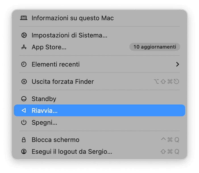 Riavvia il Mac