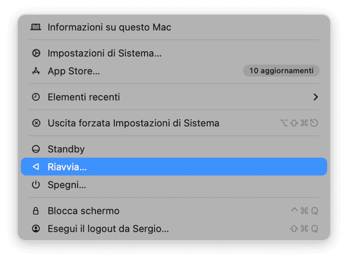 Riavvia il Mac