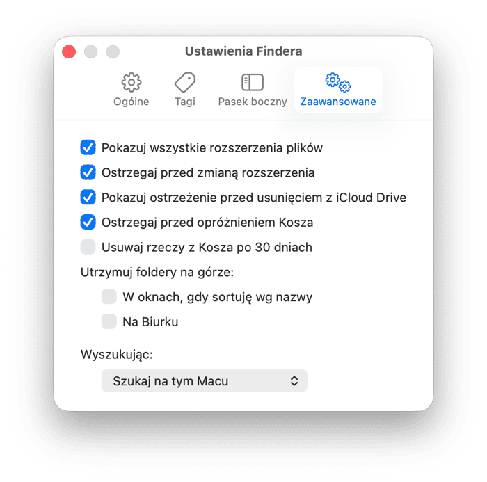Dostosuj domyślne wyszukiwanie w Finder