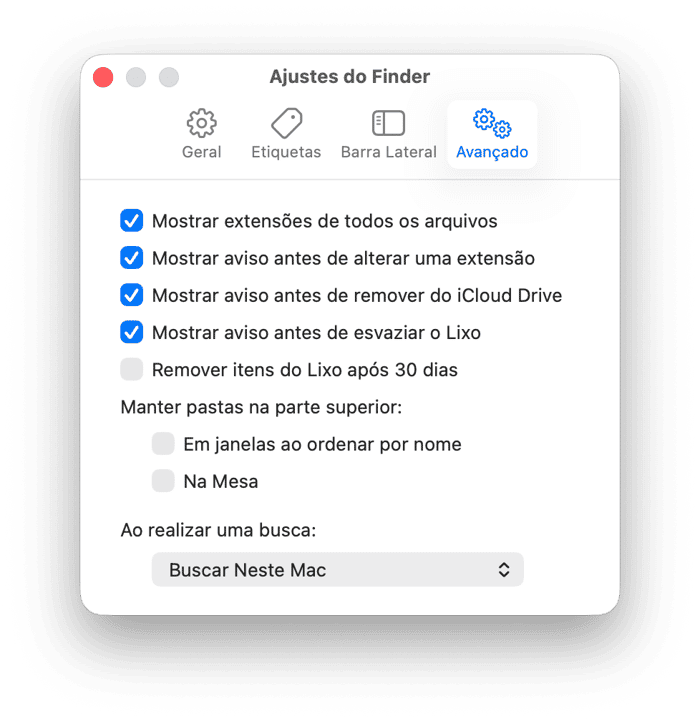 Mude os padr&otilde;es de busca do Finder