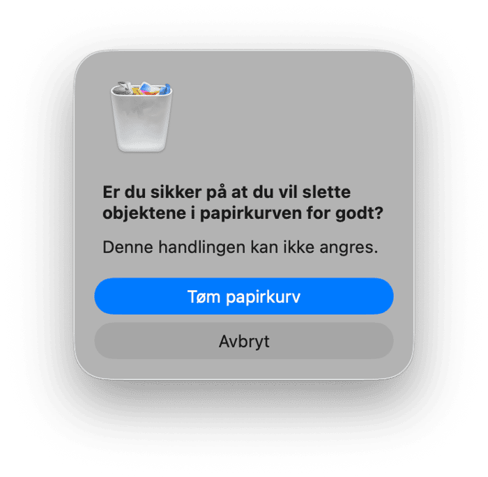 Og klikk p&aring; T&oslash;m papirkurv