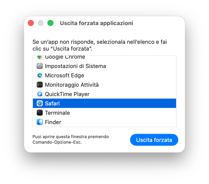 Riavvia Safari