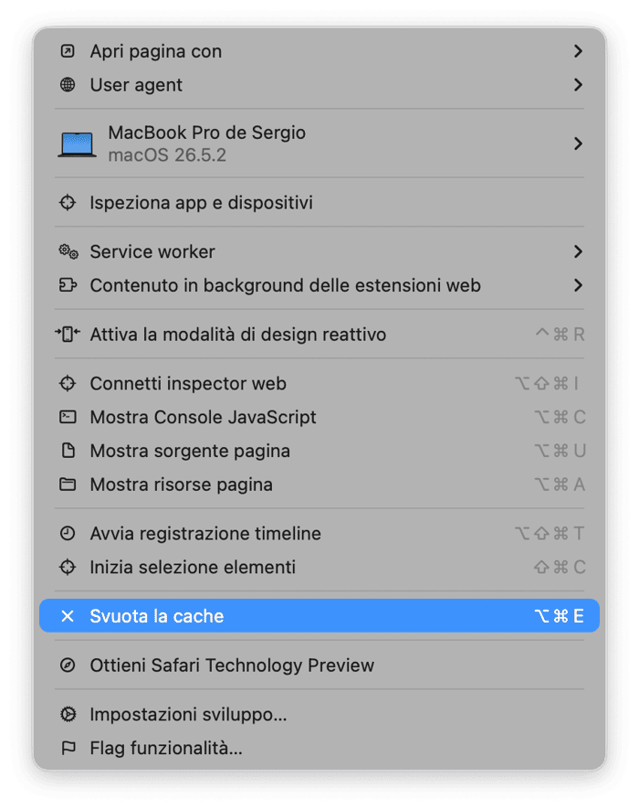 Scegli Svuota la cache