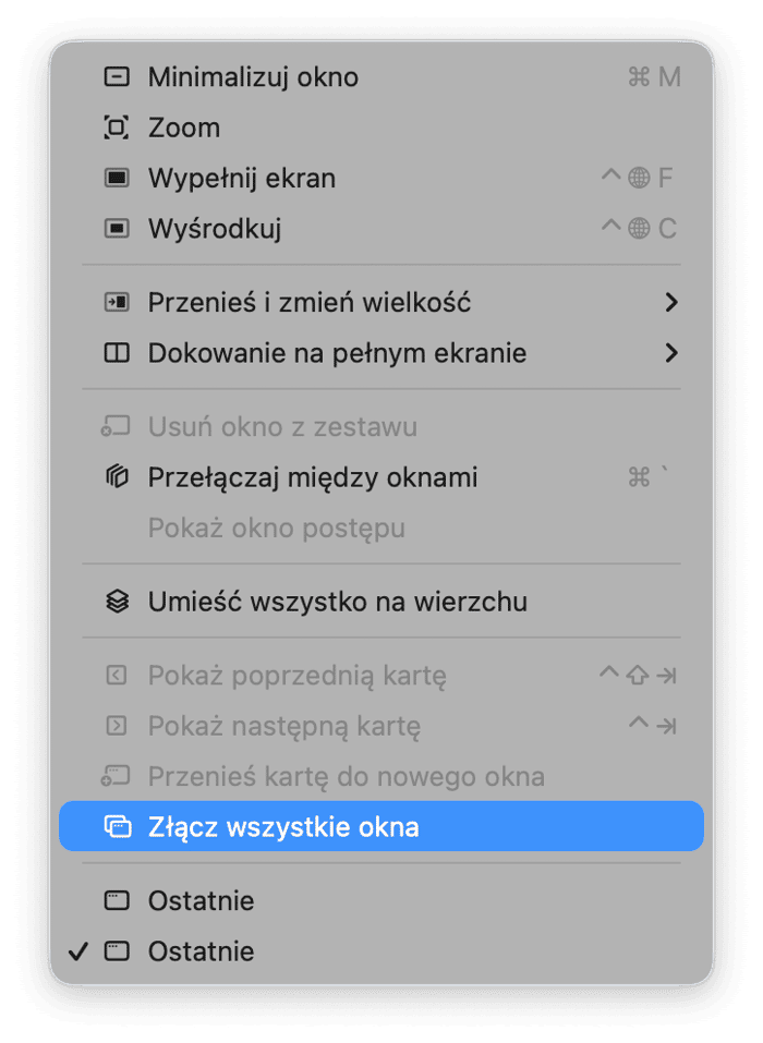 Zamknij okna Findera