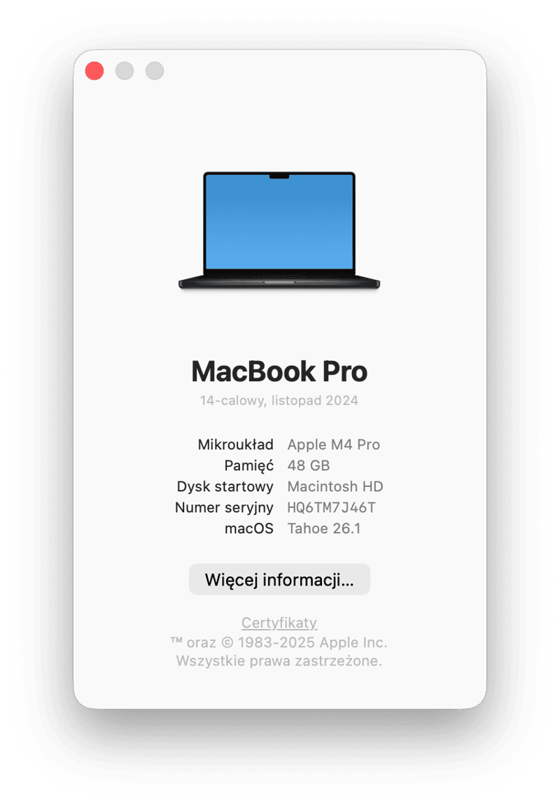 Sprawdź podstawowe dane Maca