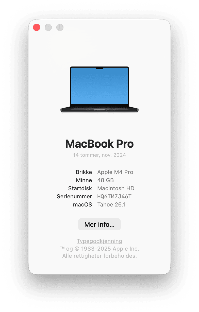 Sjekk hovedinformasjonen p&aring; Mac-en