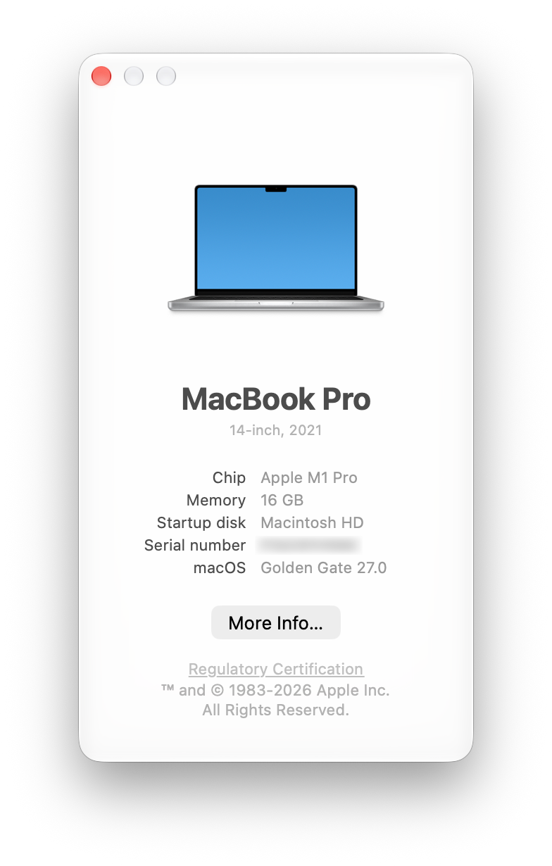 About This Mac window with MacBook Pro specs