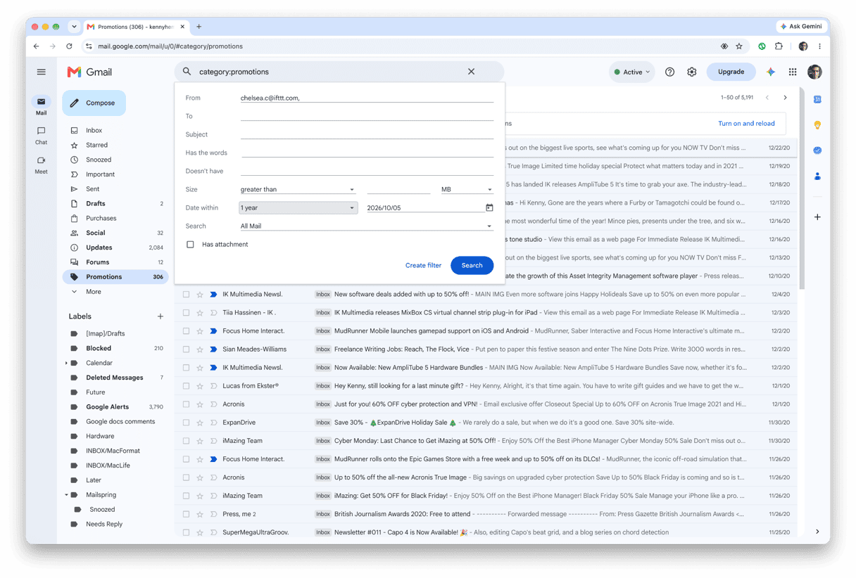 Creating a filter in Gmail