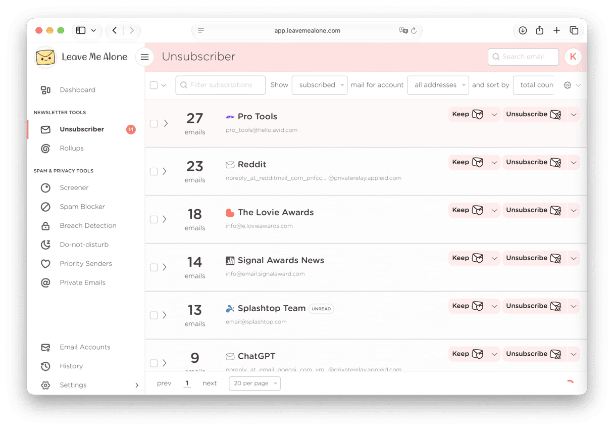Leave Me Alone email unsubscribe tool