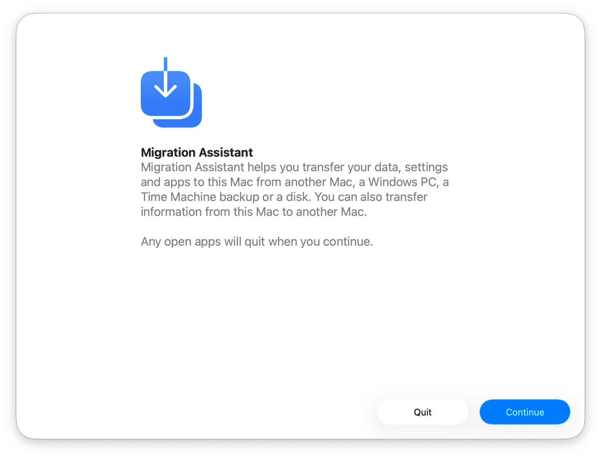 Migration Assistant in System Settings on Mac