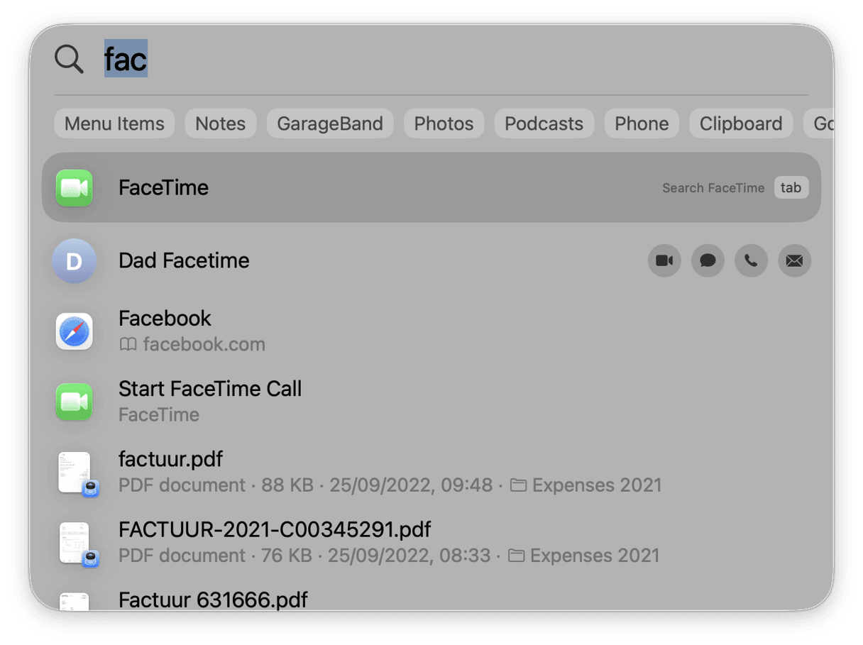 Spotlight search on Mac