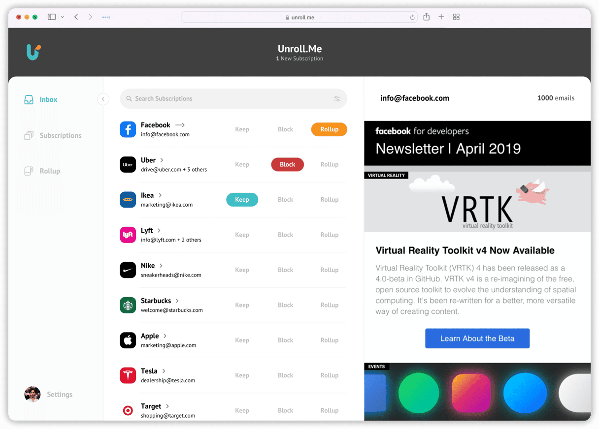 Unroll.Me subscription manager