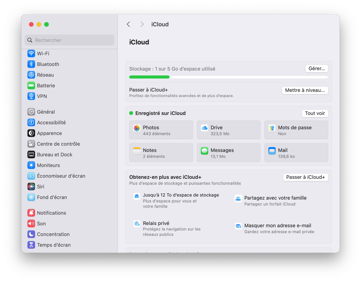 Reglages du systeme iCloud