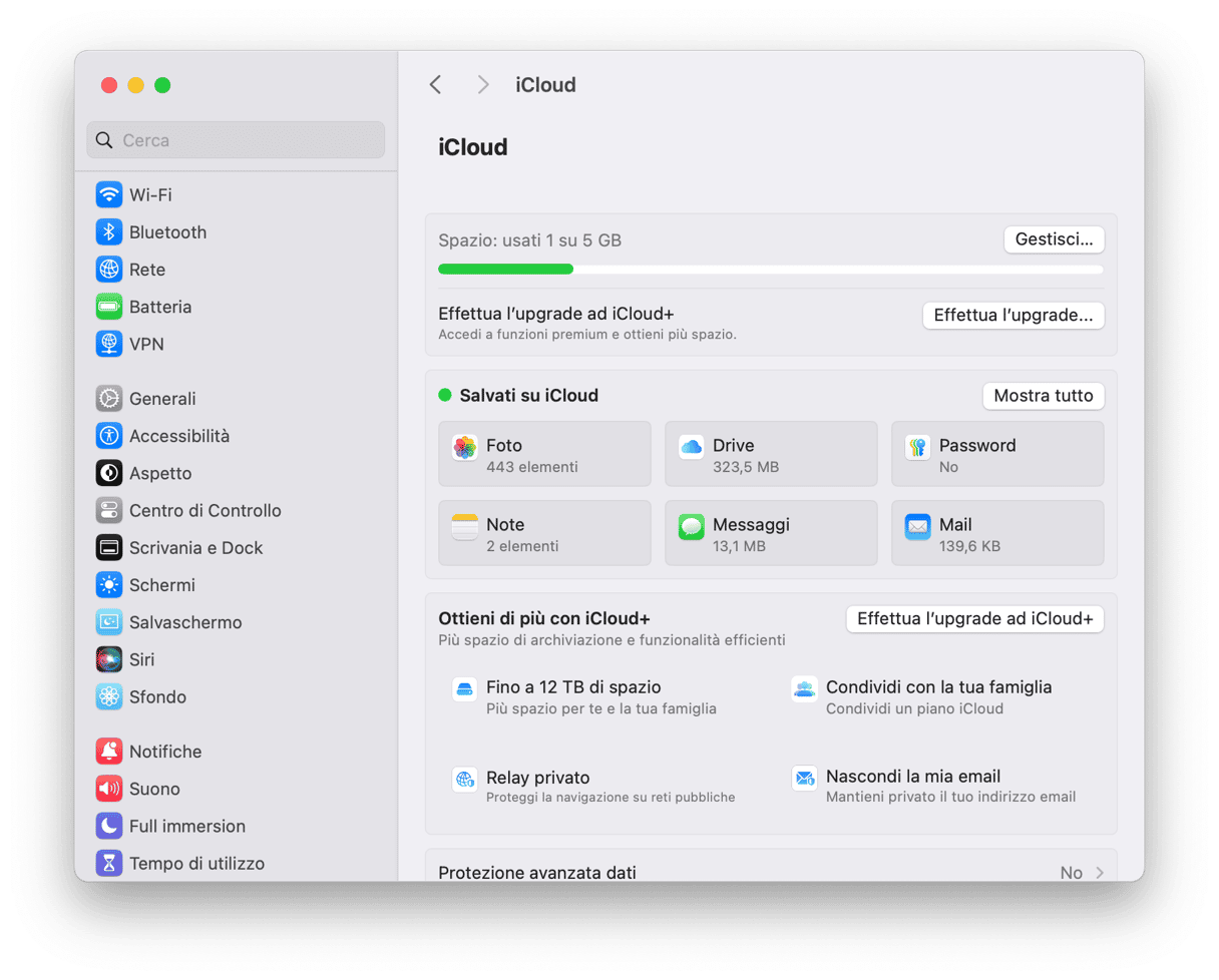 Preferenze di Sistema iCloud