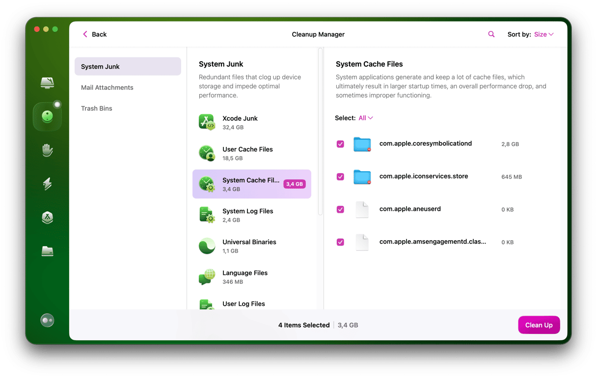 CleanMyMac - System cache files