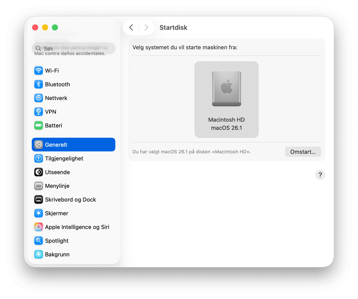System Preferences - macOS Startup Disk settings