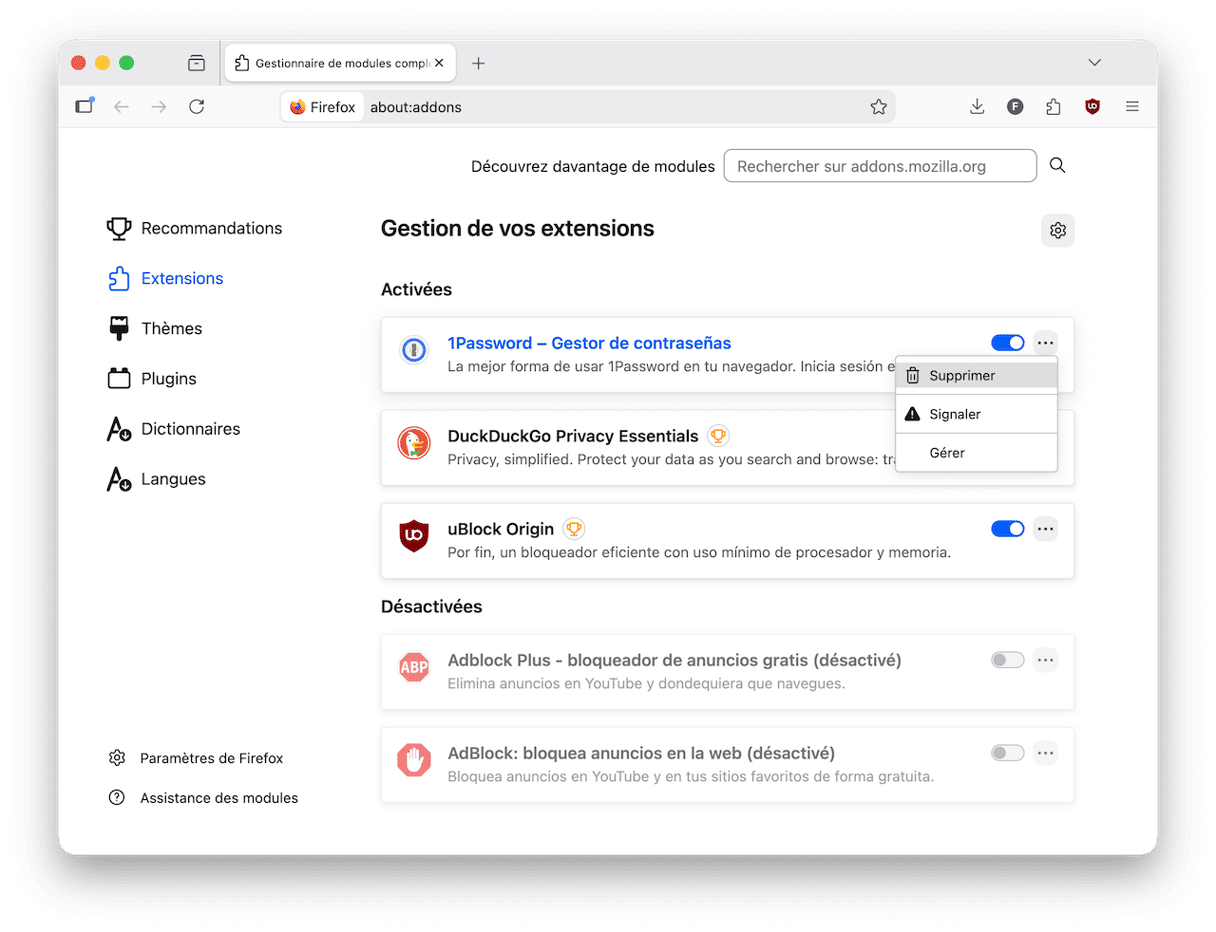 Cliquez ensuite sur le bouton G&eacute;rer les donn&eacute;es > Tout supprimer > Enregistrer les changements