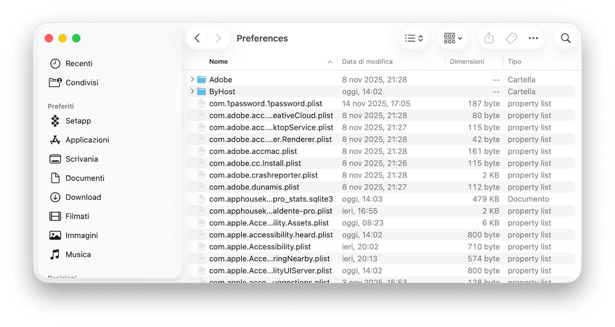 Ripristina le preferenze dell'app