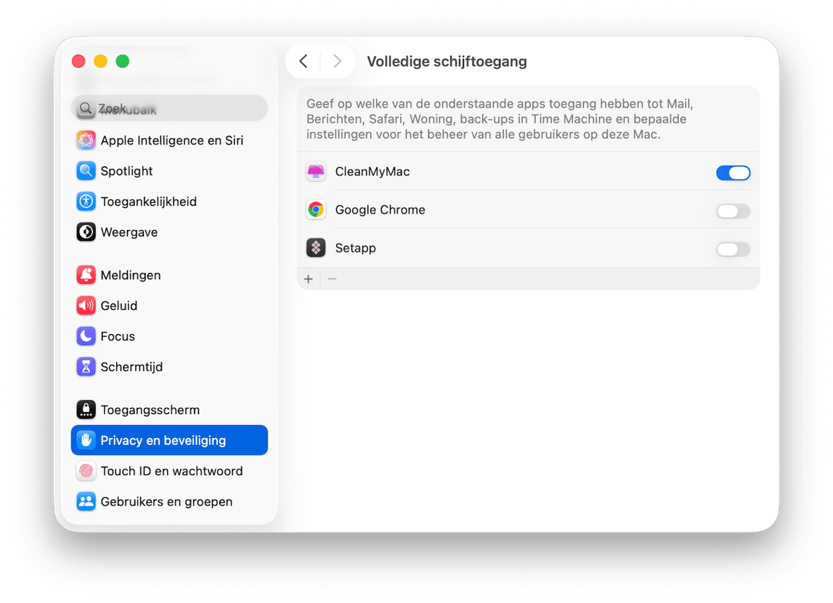 Geef de app volledige schijftoegang