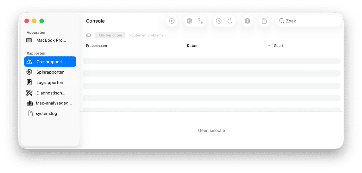 Controleer crashrapporten