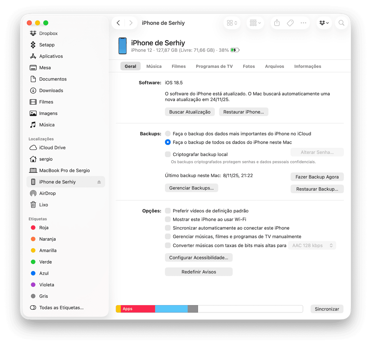Apague backups antigos do iOS