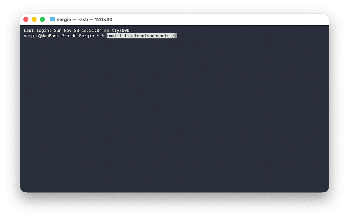 Remova as capturas locais do Time Machine