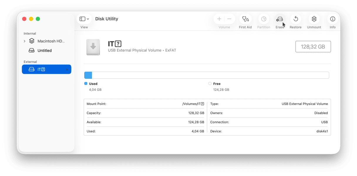 Formatting external hard drive