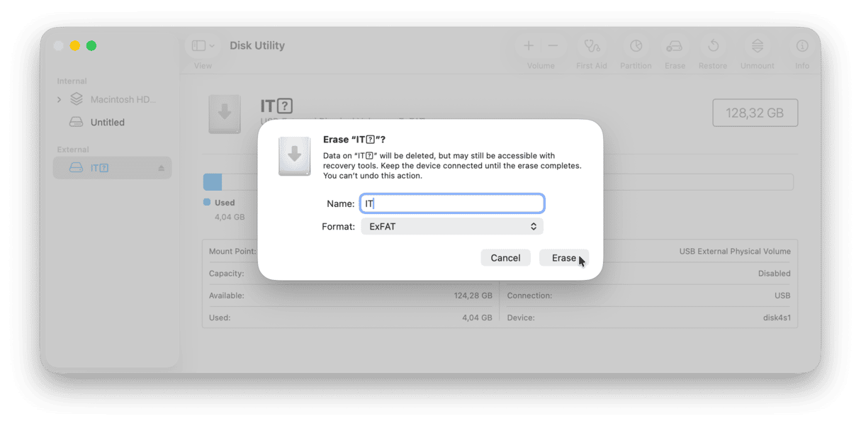 How to eformat external drive