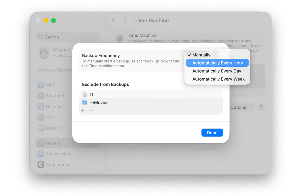 How to choose backup frequency on Mac
