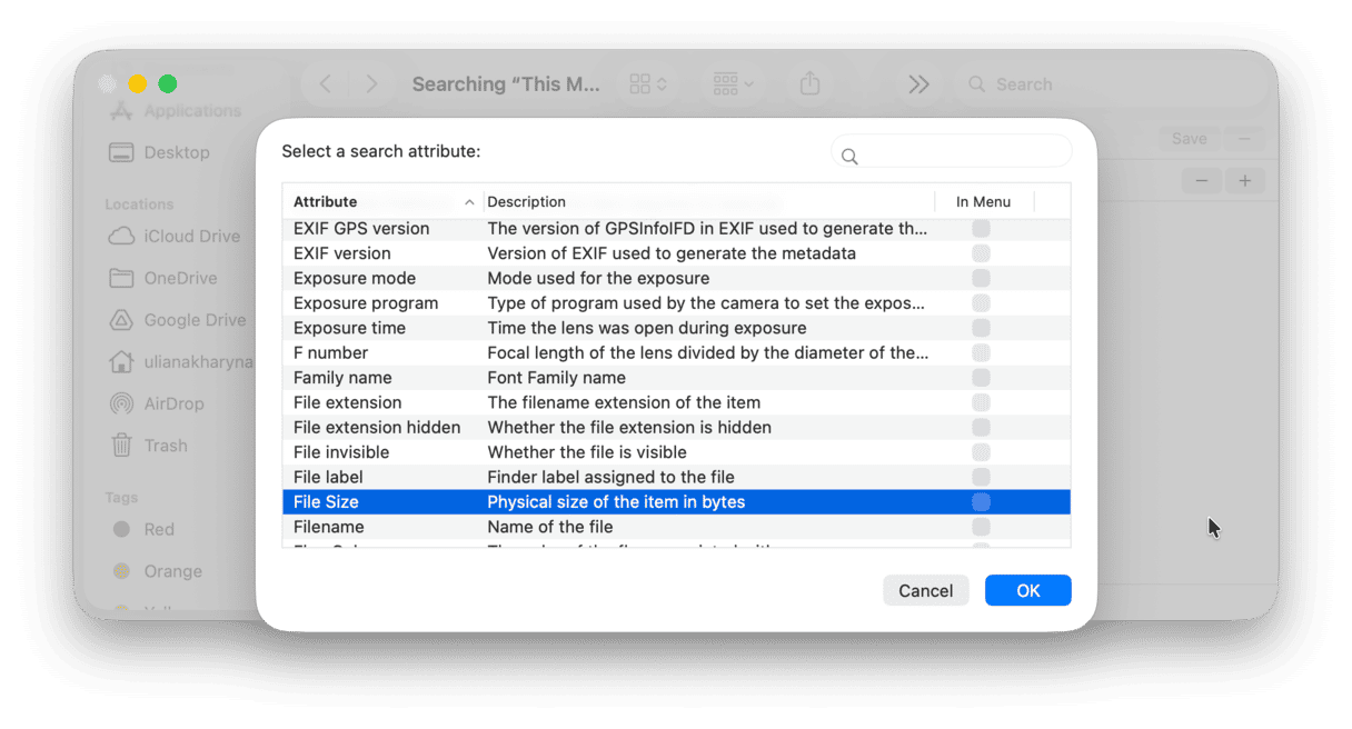 how to set search parameters in the Finder