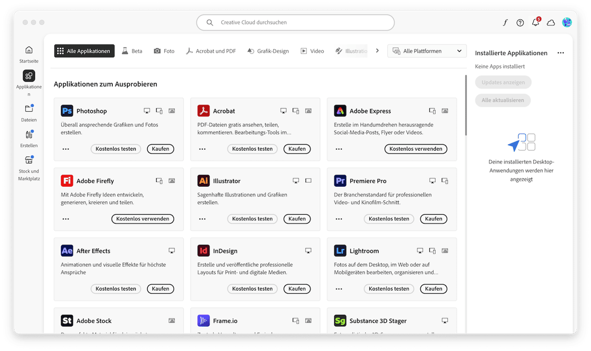Verwenden Sie die Creative Cloud-App