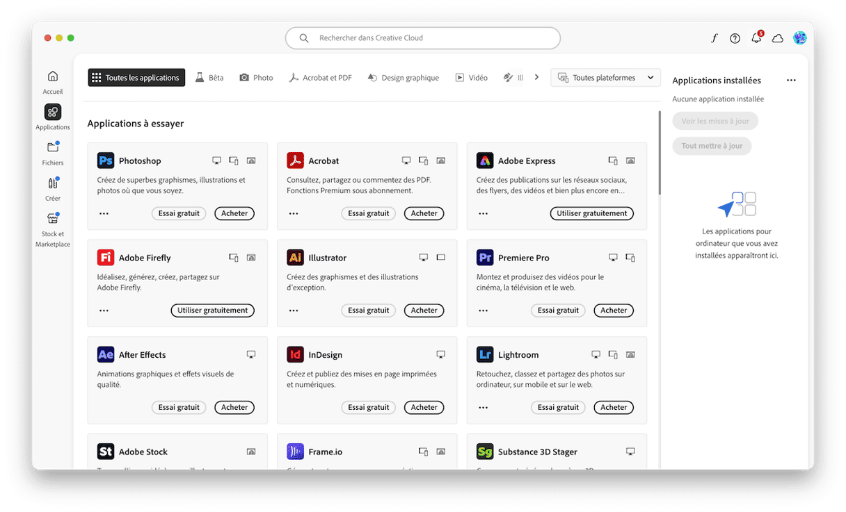 Utilisez l'application Creative Cloud
