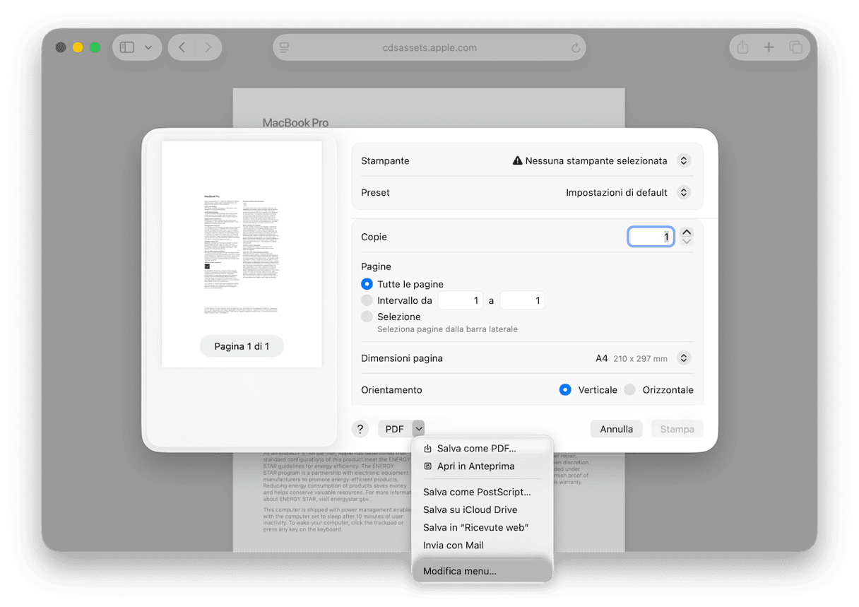 Assegna un nome al PDF, scegli dove salvarlo e clicca Salva