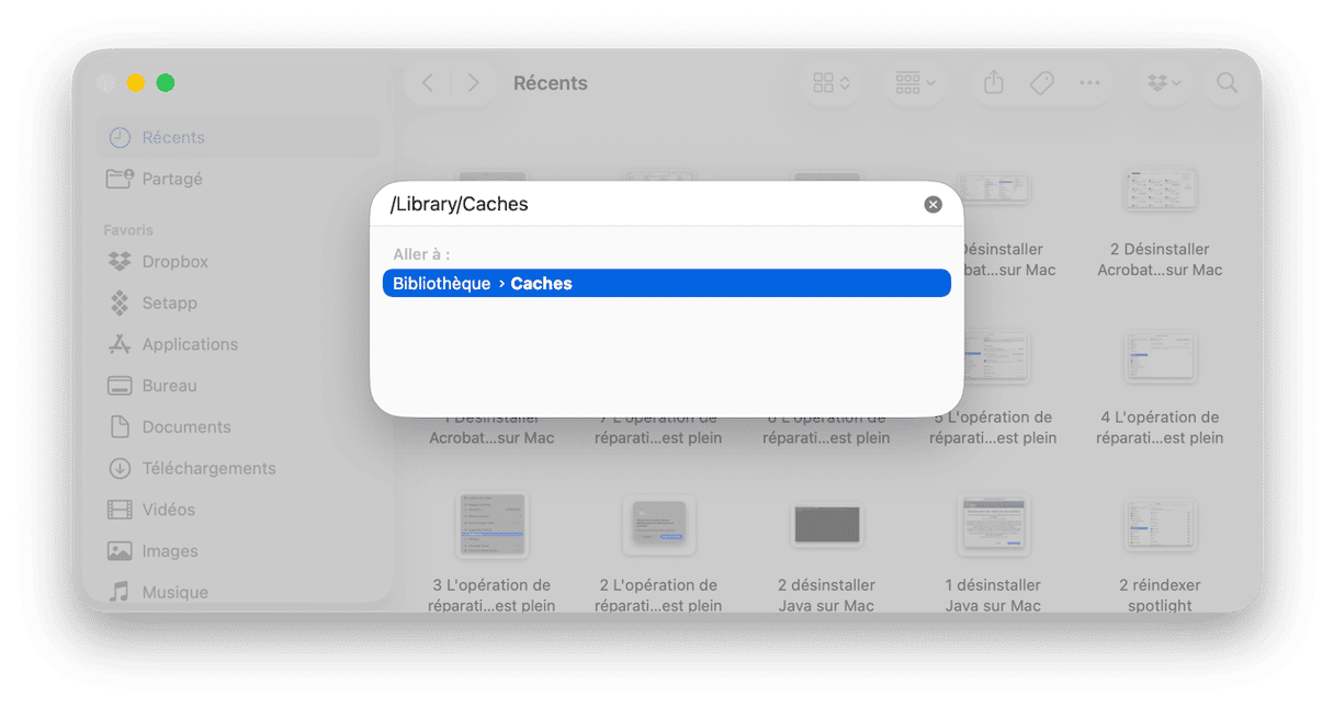 R&eacute;p&eacute;tez ensuite l'&eacute;tape 2 en utilisant le chemin d'acc&egrave;s suivant : /Biblioth&egrave;que/Caches
